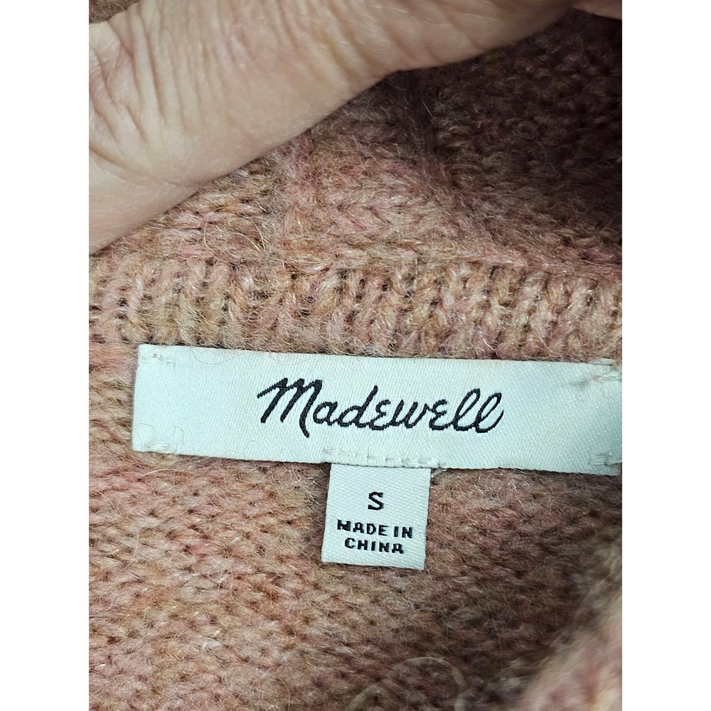 Madewell Hooded Sweater Pullover Knit Heathered Wool Alpaca Blend Pink Women Si - Picture 2 of 7